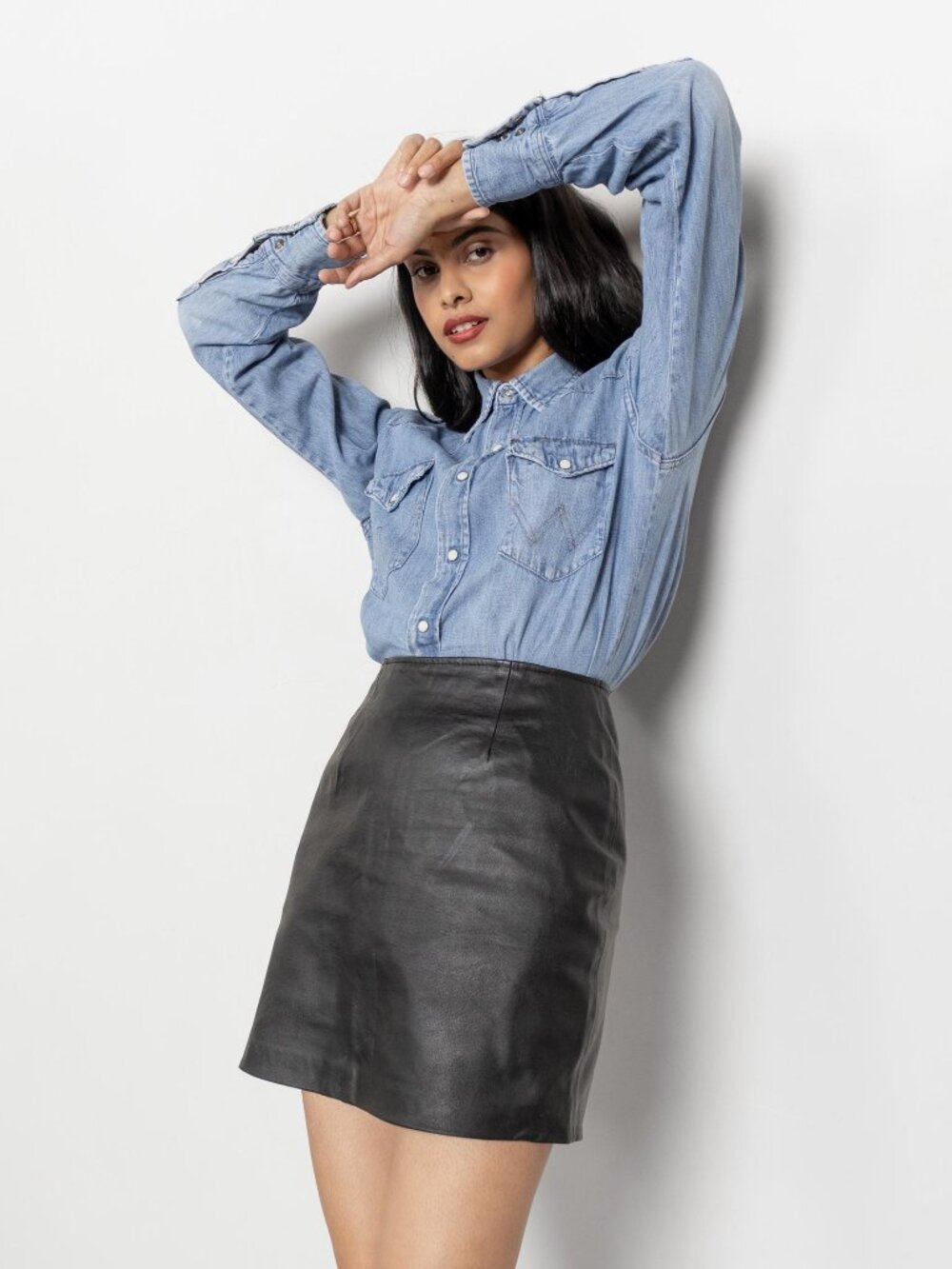 LEATHER MINI SKIRT Vintage Black High Waist Women / 26 Inch Waist / Size 4 5